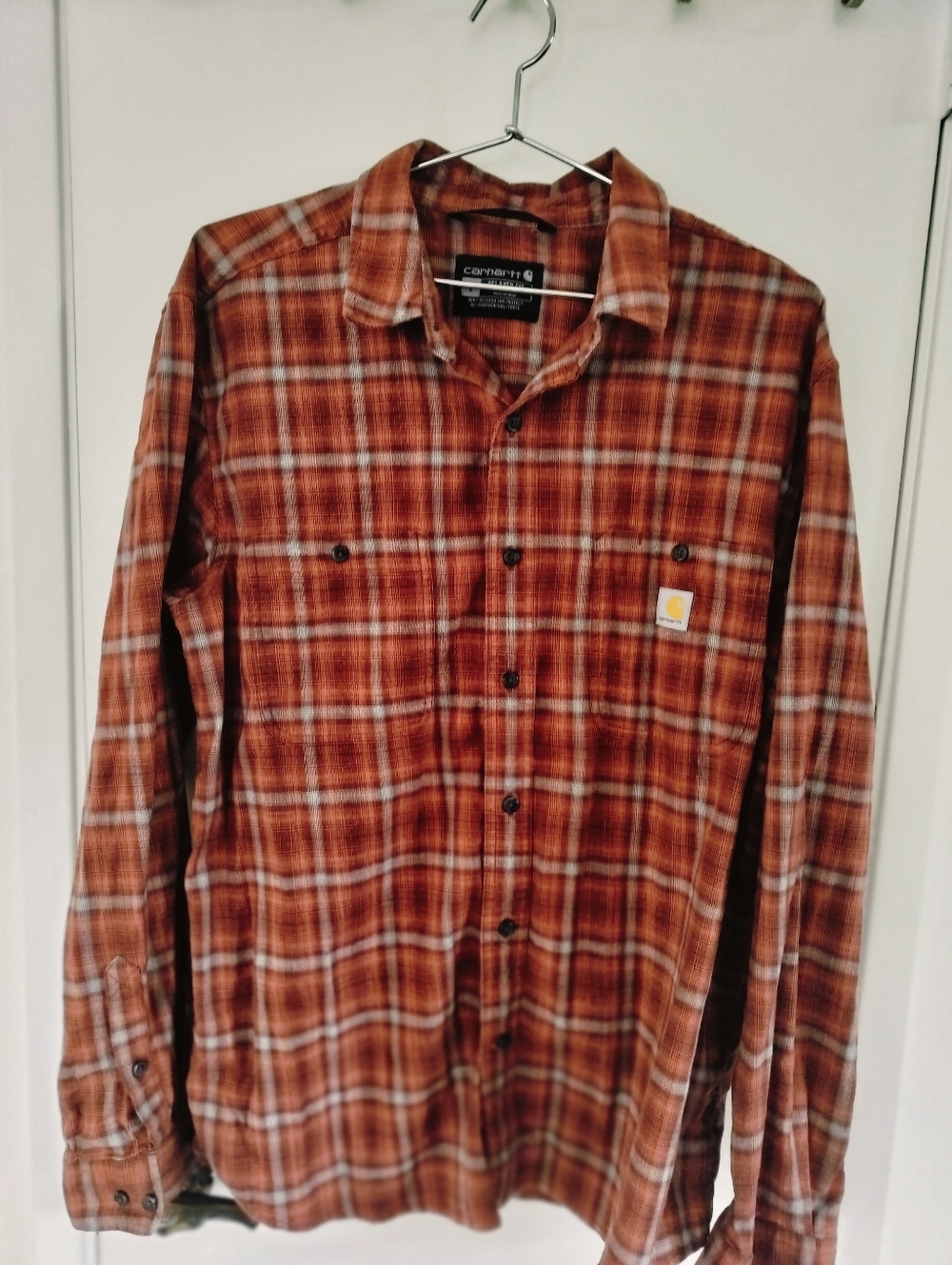 Carhartt Men's Rugged Flex Relaxed Fit Long Sleeve Shirt Large Rust Brown White